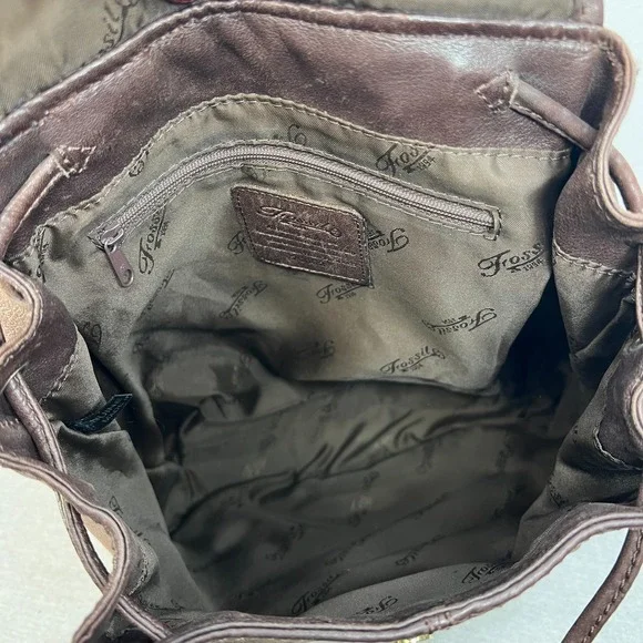 Vintage Fossil 1954 Classic Brown Pebbled Leather Backpack 75082 Brass Key - Picture 14 of 16